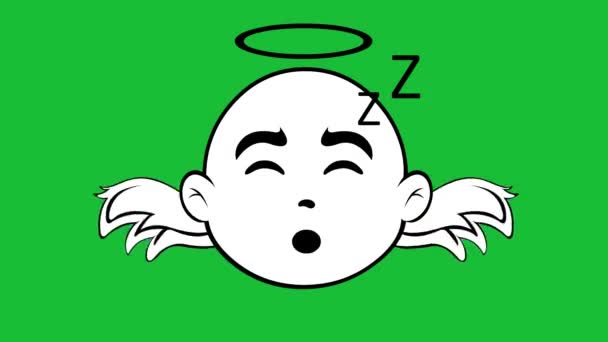 Animationsschleife eines schlafenden Engels, der seine Flügel bewegt, schwarz-weiß gezeichnet. Auf grünem Chroma-Hintergrund - Filmmaterial, Video