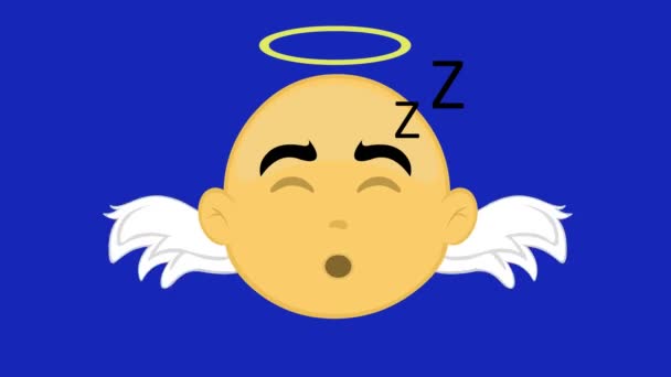 Boucle animation du visage d'un ange de bande dessinée jaune dormant, sur un fond bleu chroma clé - Séquence, vidéo