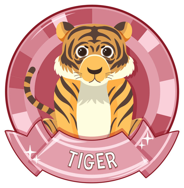 Aranyos tigris rajzfilm jelvény illusztráció - Vektor, kép