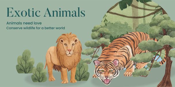 Blog hlavička šablona s pojetím tropické volně žijící zvěře, akvarel styl - Vektor, obrázek