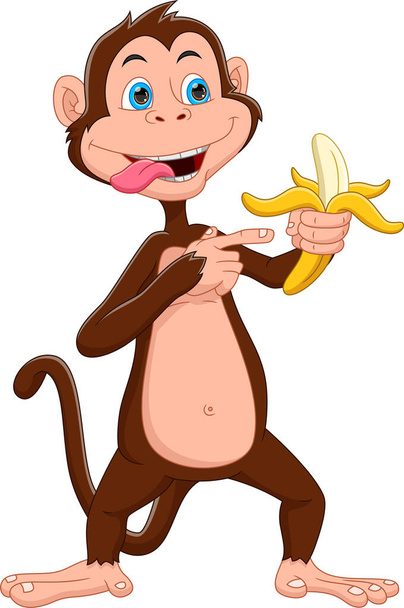 desenho animado macaco bonito segurando banana - Vetor, Imagem