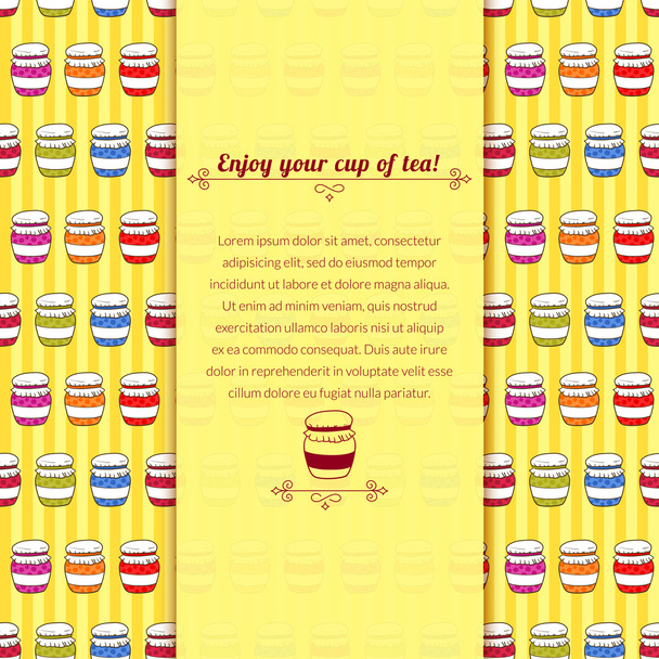 Background jars with jam in doodle style with space for text - Vector, afbeelding