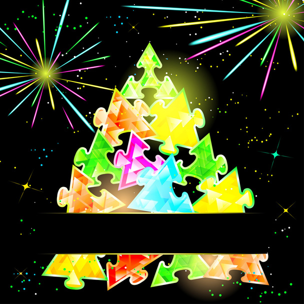 Christmas tree with glowing puzzles of triangles - Vetor, Imagem
