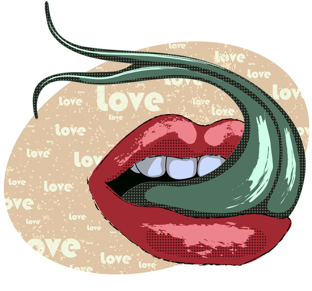 Szexi ajkak, a nyelv kígyó - Vektor, kép