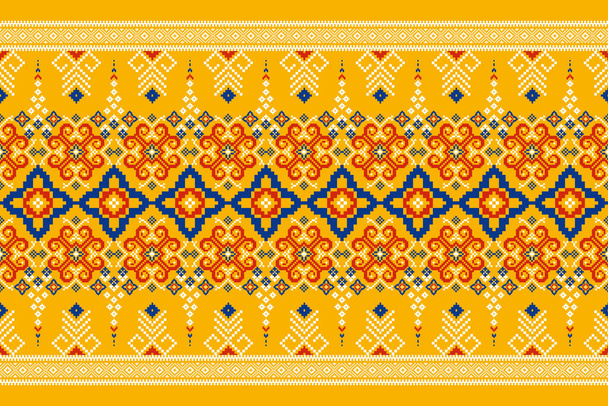 Hermoso patrón oriental étnico de punto floral sin costura pattern.geometric tradicional sobre fondo anaranjado.Estilo azteca, abstracto, vector, illustration.design para textura, tela, ropa, envoltura, alfombra - Vector, imagen