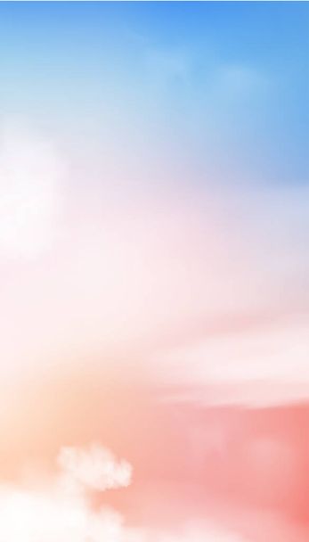 Vector Sky sfondo con soffice nuvole, Verticale banner fantasia cielo nuvola con tonalità pastello in blu, rosa, arancione in autunno mattina, Roamatic tramonto cielo in inverno, Bella natura sfondo per cellulare  - Vettoriali, immagini