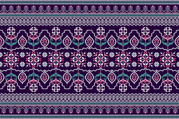 Hermoso patrón oriental étnico de punto floral sin costura pattern.geometric en el estilo púrpura background.Aztec, abstracto, vector, illustration.design para textura, tela, ropa, envoltura, decoración, alfombra. - Vector, imagen