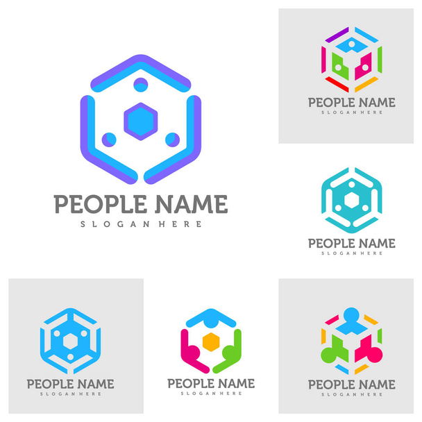 Set of People Logo Design Template. Community People logo concept vector. Creative Icon Symbol - Vektor, Bild