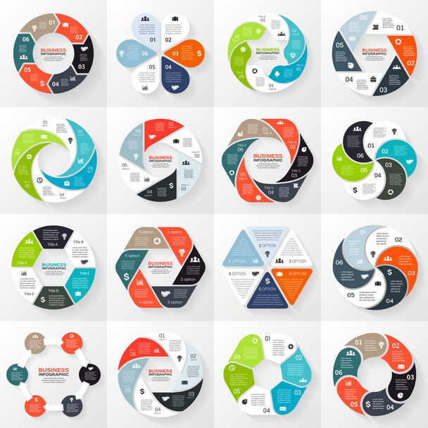 Vector circle infographics set. Template for diagram, graph, presentation and chart. Business concept with 6 options, parts, steps or processes. Abstract background. - Vector, Image