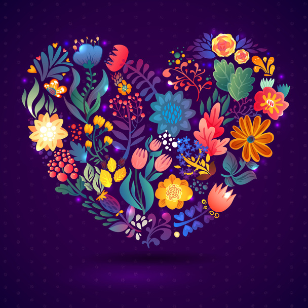 Love card with floral heart - Vecteur, image