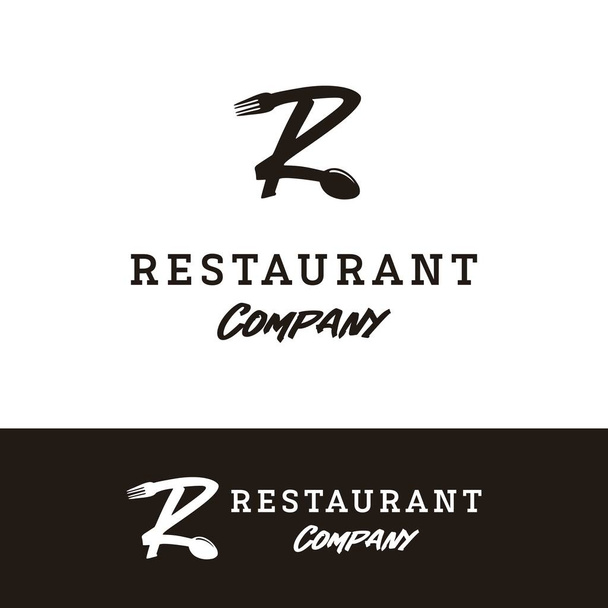 Initial Letter R with Spoon Fork for Restaurant logo design - Вектор,изображение