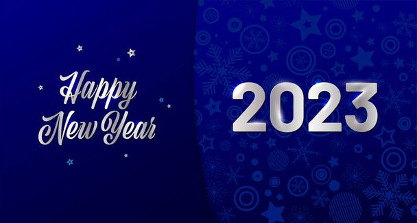 Tarjeta azul feliz año nuevo 2023 con inscripciones brillantes - ilustración vectorial - Vector, imagen