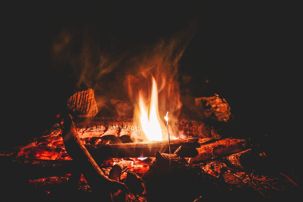 fire camp in the night - Φωτογραφία, εικόνα