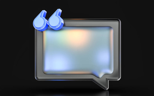 verre morphisme vide citation zone de texte icône avec dégradé coloré lumière sur fond sombre rendu 3d - Photo, image