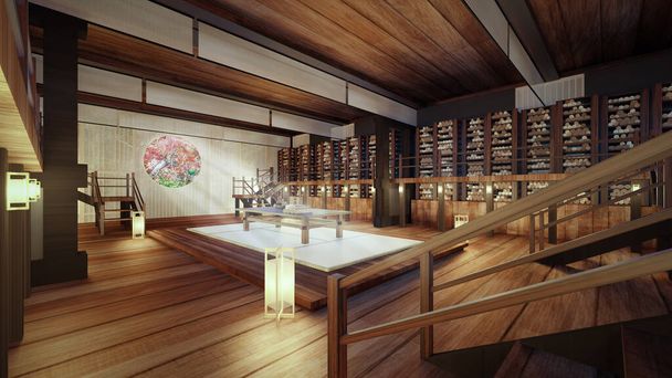 3D Rendering of an Ancient Chinese Bamboo Scroll Book Library - Foto, Imagem