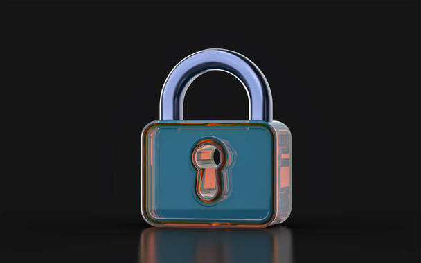 lock sign glass morphism effect on dark background 3d render concept for safety security privacy  - Photo, Image