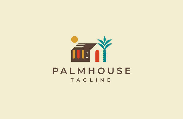 Palm tree house logo icon design template flat vector illustration - ベクター画像