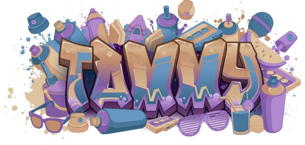 Tammy... Um Cool Graffiti Art Design com vibrações do vibrante estilo de arte urbana de rua..... Cada objeto é agrupado para que você possa reorganizar seu design com facilidade. Perfeito para o seu próximo projeto. - Vetor, Imagem
