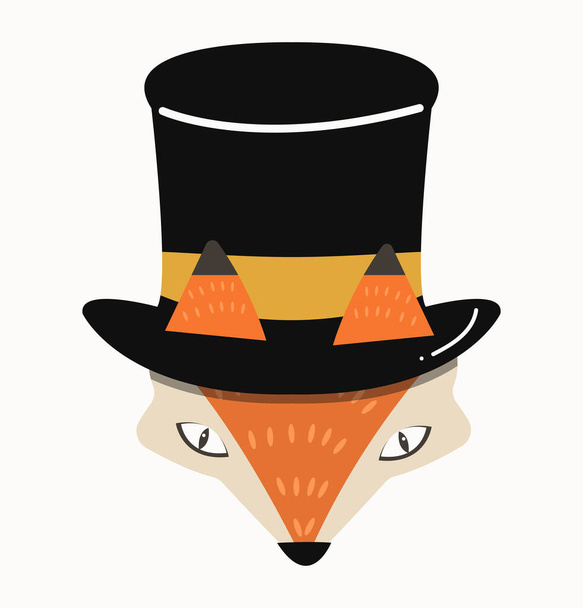little cute fox head with hat  - Διάνυσμα, εικόνα