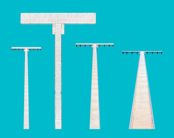White wooden pier from above at different angles cut out elements, isolated on light blue background - Photo, image