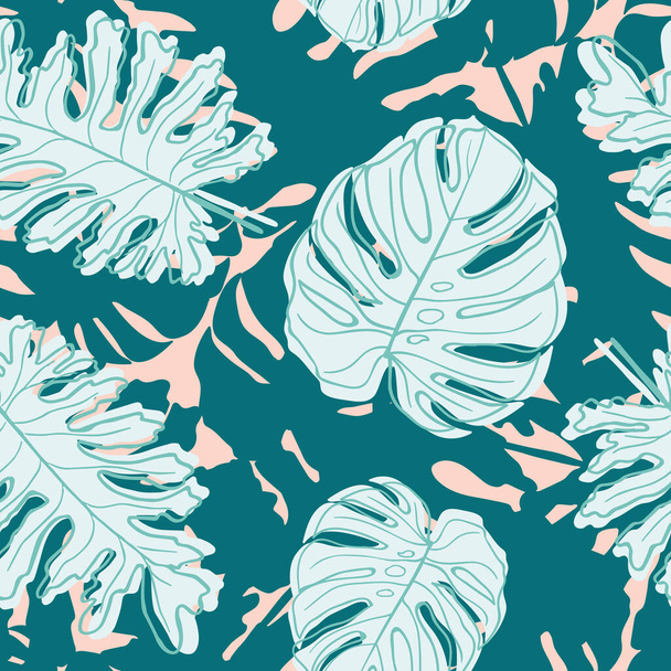 Beautiful tropical monstera leaves seamless pattern design. Tropical leaves nature background. Trendy Brazilian illustration. Spring and summer design for textile, prints, wrapping paper. - Vector, afbeelding
