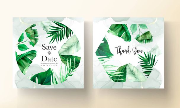 Elegancka kartka ślubna z zielonym tropikalnym akwarelą - Wektor, obraz