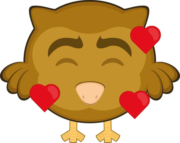 Vektorová ilustrace kreslené sovy s výrazem lásky a obklopen srdcem - Vektor, obrázek