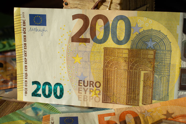 Antecedentes das notas de euro. Parte fragmentada da moeda do euro - Foto, Imagem