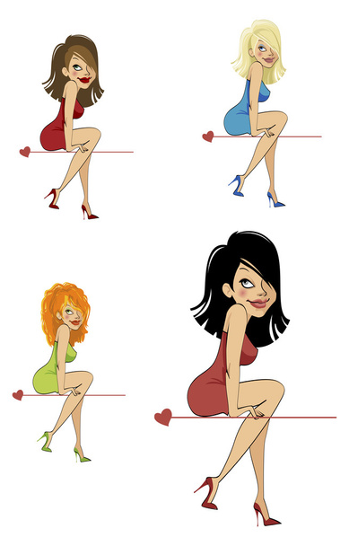 Divertido vector de dibujos animados colorido icono conjunto de chicas
 - Vector, imagen