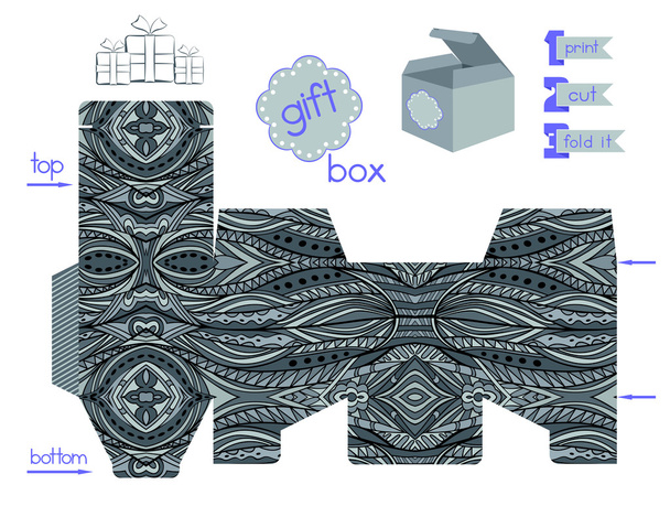 Printable Gift Box With Abstract Ethnic Pattern - Vector, Image