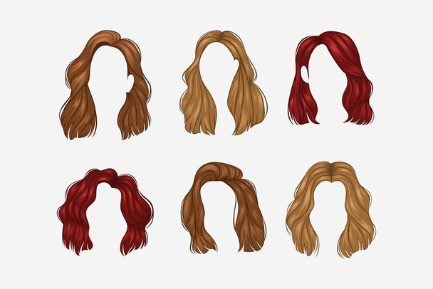 多彩な女性のヘアスタイルのセット - ベクター画像