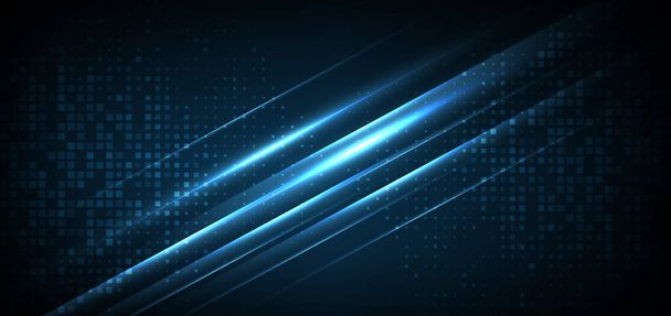 Tecnologia abstrata conceito digital futurista padrão quadrado com iluminação brilhante partículas elementos quadrados sobre fundo azul escuro. Ilustração vetorial - Vetor, Imagem