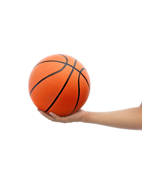 ruka a basketbal izolovaných na bílém pozadí - Fotografie, Obrázek
