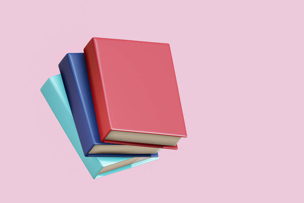 Könyv vagy notebook, hogy úszik, elszigetelt rózsaszín háttér, illusztráció 3D Renderelés - Fotó, kép