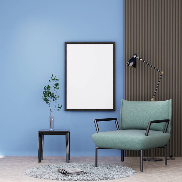 Falešný rámeček v moderním interiéru, obývací pokoj, dekorace., skandinávský styl, 3D vykreslování - Fotografie, Obrázek