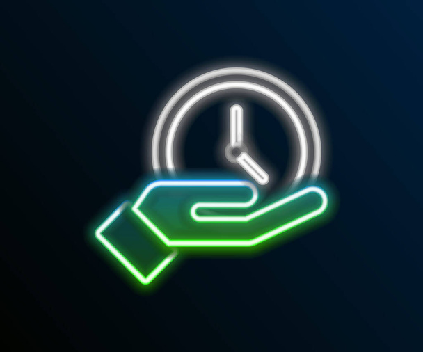 Glowing neon line Clock icon isolated on black background. Time symbol. Colorful outline concept. Vector. - Vector, Image