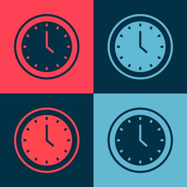 Pop art Clock icon isolated on color background. Time symbol. Vector. - Vector, imagen