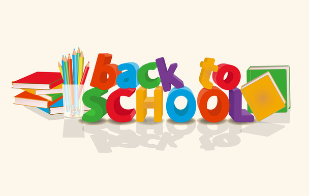 Back to school card, books and pencils, vector illustration - Vecteur, image