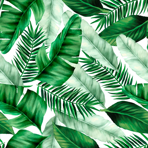 Елегантне зелене тропічне листя безшовний акварельний візерунок
 - Вектор, зображення