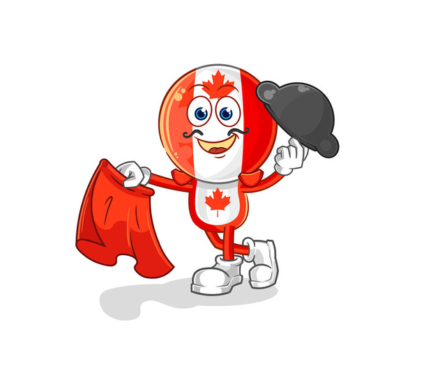 the canada flag head matador with red cloth illustration. character vecto - ベクター画像