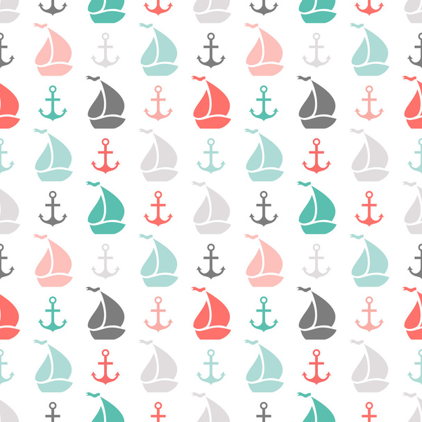 Seamless vector pattern of anchor and sailboat shape - Vektor, Bild