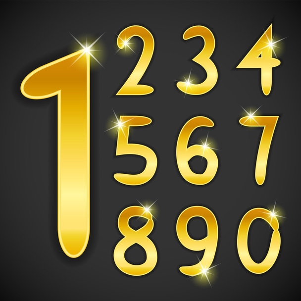 Number set in golden style on black background. Vector illustration - Vektor, kép