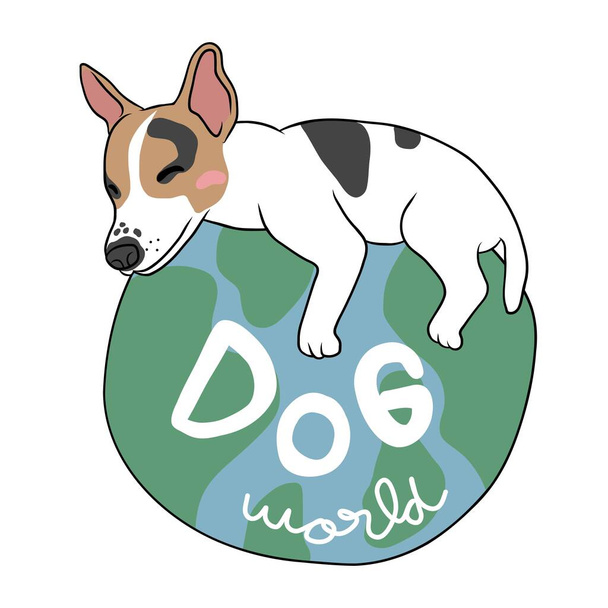 Jack Russell Terrier dog sleep on earth dog world cartoon vector illustration - Vector, Image