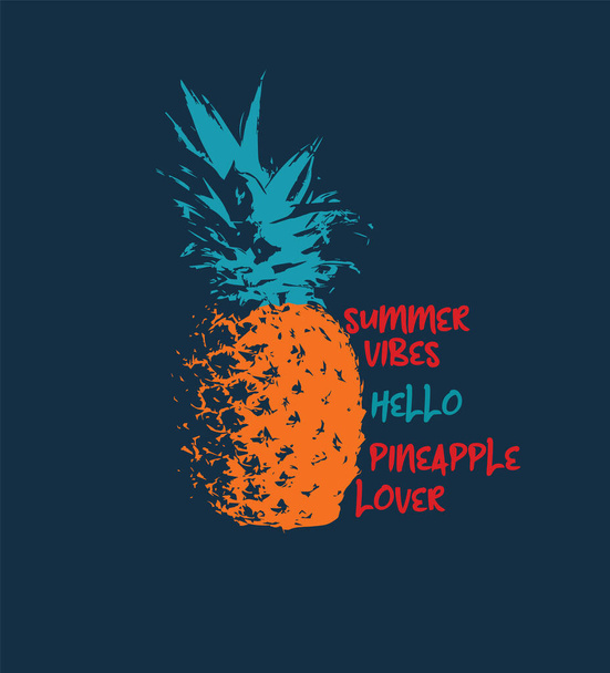Sommerkonzept T-Shirt Design mit Ananas-Ikone und Typografie - Vektor, Bild