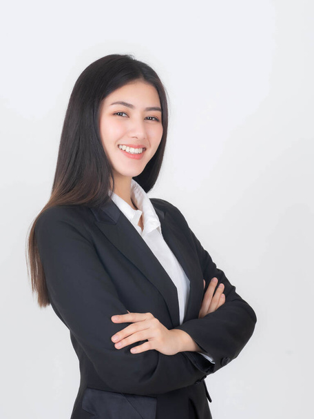 portrait of a business woman , beautiful Asian girl whit suit standing arms crossed isolated on white background , business people concept - Φωτογραφία, εικόνα