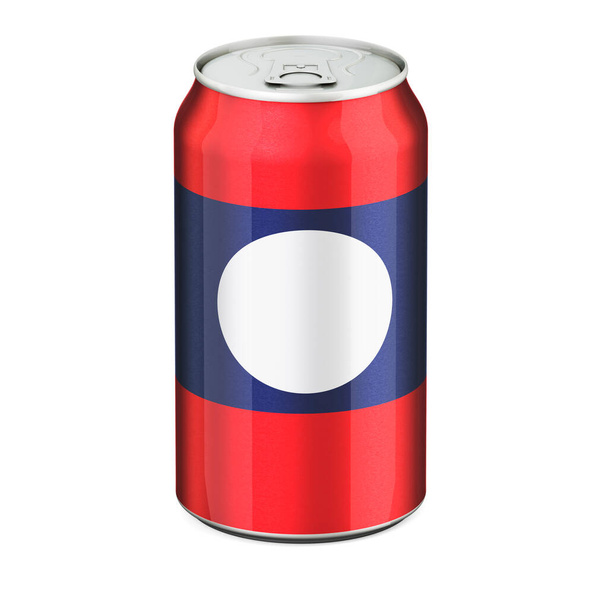 Laotian flag painted on the drink metallic can. 3D rendering isolated on white background - Fotó, kép