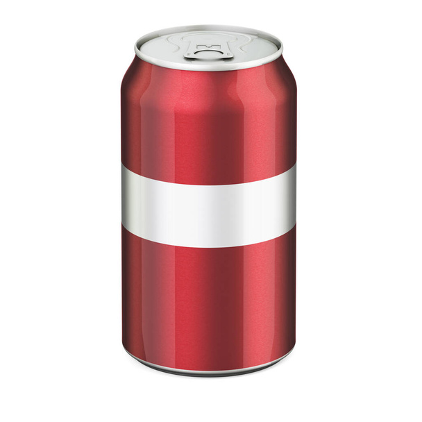 Latvian flag painted on the drink metallic can. 3D rendering isolated on white background - Fotó, kép