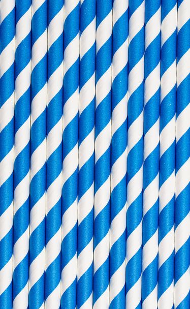 Full frame photo of blue and white straws from above - Фото, изображение