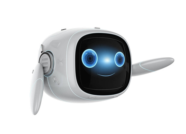 3d renderowania cute asystent sztuczna inteligencja robot bez nogi z kreskówek postać przedłużyć rękę - Zdjęcie, obraz