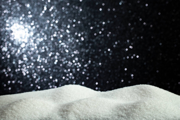 white crystals on black glitter background. Abstract winter scenery.  - Zdjęcie, obraz
